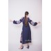 Boho Style Embroidered Maxi Dress Navy Blue with Maroon/White Embroidery